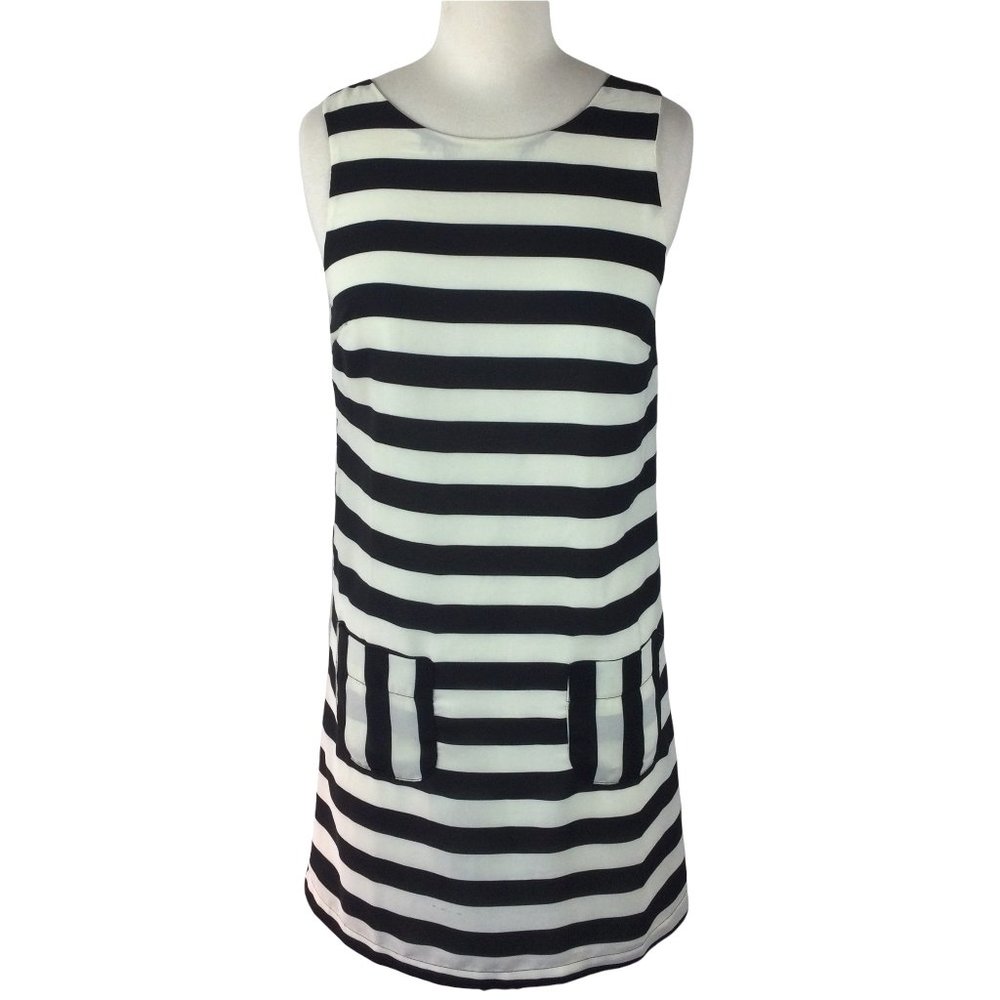 Monteau Black/White Striped Sheath Dress - Cutout‎ Back, Small